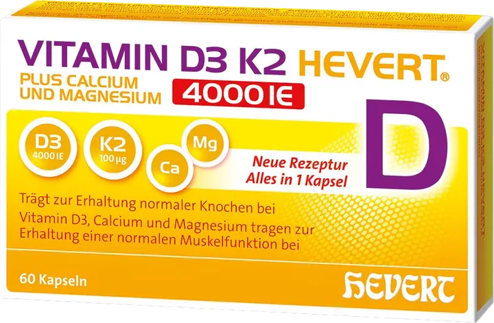 德国Hevert菲德维生素D3+K2钙镁同补4000IU强健肌肉骨骼片60片产品图